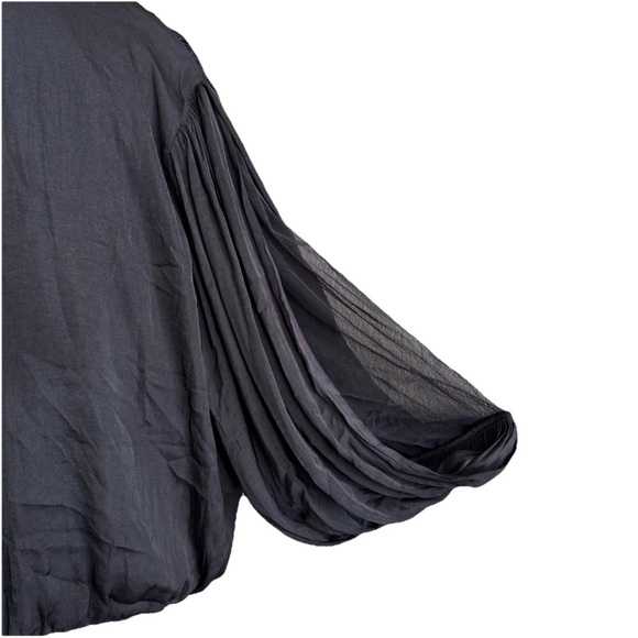 BANANA REPUBLIC $100 CROPPED WRAP PLEATED BLOUSE Black Balloon 3/4 Sleeves SZ XL - Picture 5 of 8